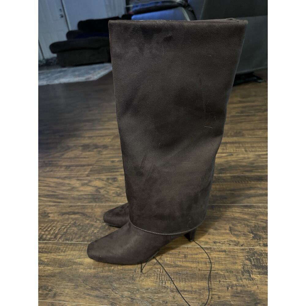 New York & Company Women's Brown Faux Suede Tall Boots Block Heels Size 7